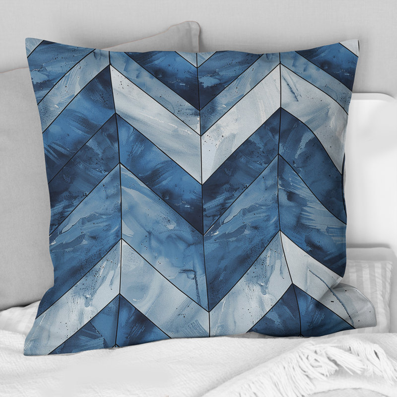 Design Art Blue Chevron Glam V - Transitional Throw Pillow | Wayfair